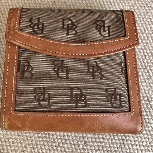 Dooney & Bourke Handbags - Dooney & Bourke Brown Signature Jaquard & Leather Tri-Fold Wallet